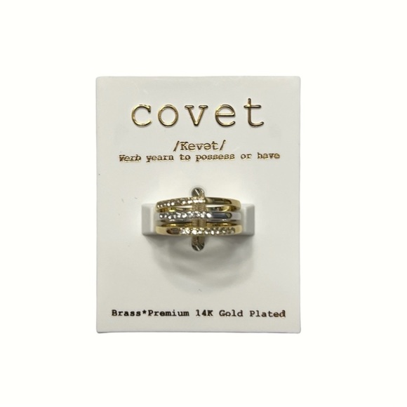 Covet Rhinestone Stacking Rings 14KT Gold Plated Size 6 - Picture 2 of 6